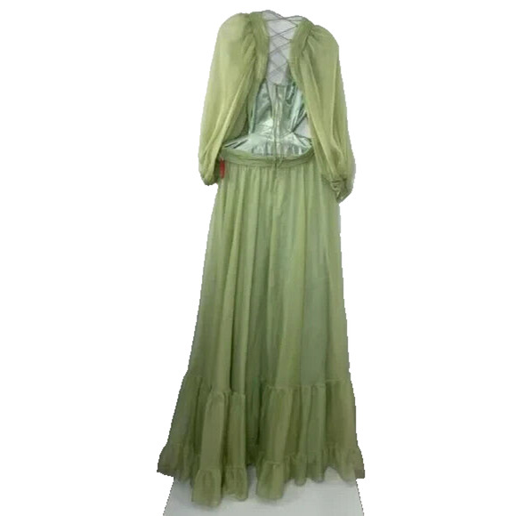 NEW Mac Duggal 67948 Pleated Cut Out Long Sleeve Lace Up Ethereal Sage Gown 8 - Picture 7 of 8